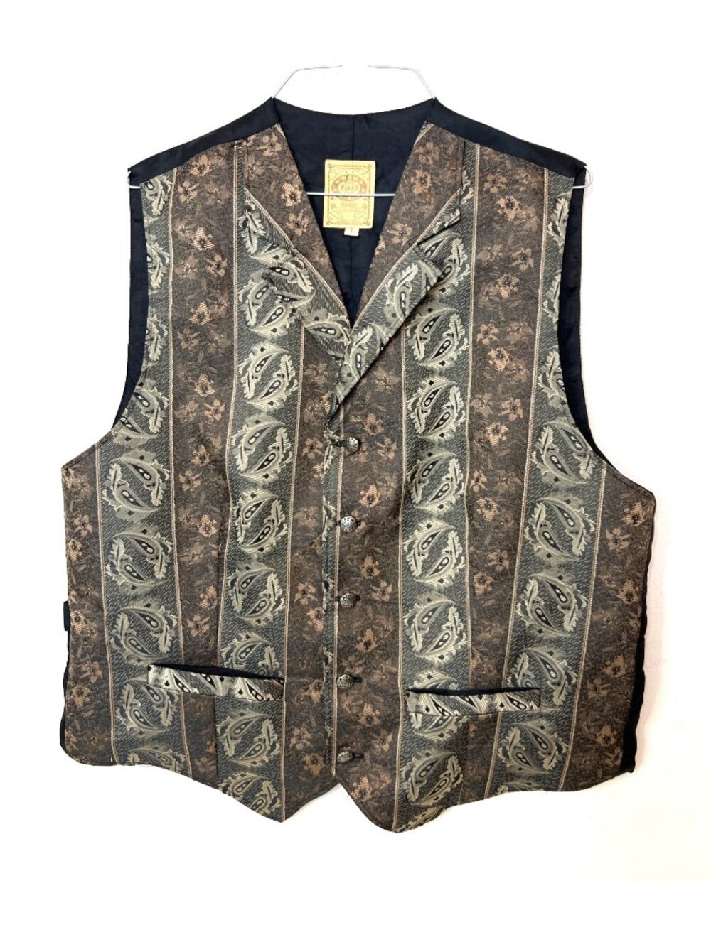 Wah Maker Frontier Clothing Canvas Western Vest Large L USA Made Cowboy Paisley